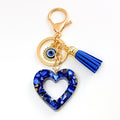 Resin Chip Heart Charm Keychain with Evil Eye Rhinestone and Tassel Accent view 5