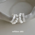 Silver Tone Pearl Row And Clear Stone Double C Hoop Earrings view 3