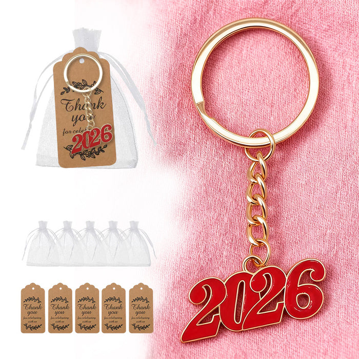 Red Enamel 2026 Number Keychain Gold Split Ring Chain