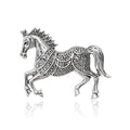 Filigree Crystal Horse Brooch In Silver And Antique Gold view 2
