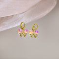 Pink Iridescent Butterfly Gold Tone Small Huggie Earrings view 2