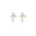 White Three Petal Flower Pearl Look Dangle Stud Earrings view 5