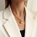 Pearl Half Paperclip Chain Necklace Gold Heart Pendant view 3