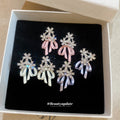 Pastel Bow and Flower Drop Stud Earrings in Three Colors view 1