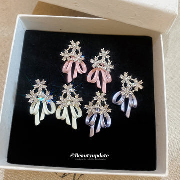 Pastel Bow and Flower Drop Stud Earrings in Three Colors
