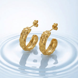 Rippled Textured C Hoop Earrings in Gold and Silver Tone