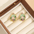 Green Garden Oval Pearl Look Floral Statement Stud Earrings view 3