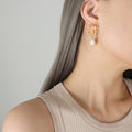 Gold And Steel Irregular Square Pearl Drop Earrings view 6