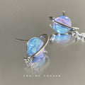 Blue Planet Saturn Stud Earrings Silver Star Charm Pair view 2