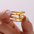 Multi Layer Wavy Open Rings Stainless Steel Gold Steel Tone view 3