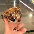 Wide Crumpled Metal Hinged Bangle In Gold Or Silver Tone view 2