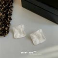 Silver Textured Geometric Square Liquid Metal Stud Earrings view 1