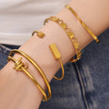 Heart Link and Geometric Bangle Collection in Three Metal Tones view 4