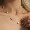 Gold Stainless Steel Freshwater Pearl Station Necklace view 2