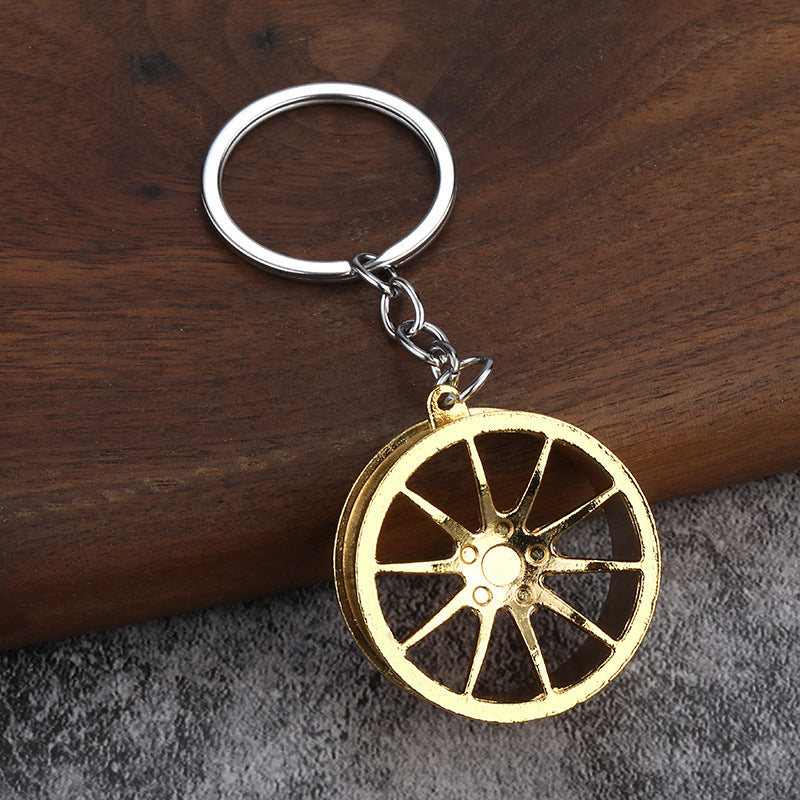 Round Car Wheel Rim Metal Keychain Auto Accessory Charm