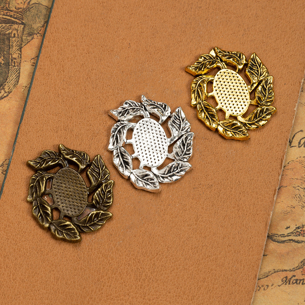 Alloy Leaf Edge Cabochon Tray Pendant