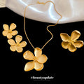Matte Metal Flower Necklace Earring Ring Three-Piece Sets view 3