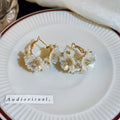 White Floral Pearl Stud and Hoop Earrings in Fourteen Styles view 12