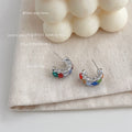 Silver Multicolor Crystal C-Shaped Huggie Earrings Twisted Band view 4