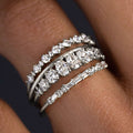 Four-Band Geometric Clear Stone Ring Set In Silver And Gold Tones view 2