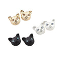 Black Gold and Silver Small Cat Face Stud Earrings view 5