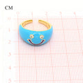 Gold Tone Wide Enamel Crystal Smiley Adjustable Rings in Five Colors view 2