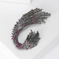 Gunmetal Rhinestone Wave Plume Brooch Purple Green Accents view 3