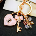 Jeweled Heart Lock and Key Keychains in Pink White and Red Loop Styles view 10