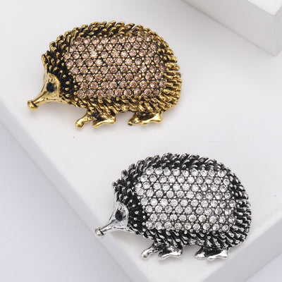 Antique Tone Crystal Hedgehog Brooch on white background