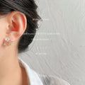 Gold Tone Clear Stone Wreath And Pale Blue Flower Stud Earrings view 3