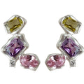 Silver Tone Olive Purple And Pink Geometric Stone Ear Climber Studs view 5