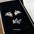 Silver Tone Crystal Wing Stud Earrings with Layered Feathers view 4