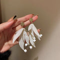 White Petal Branch Dangle Statement Earrings Pair Set view 6