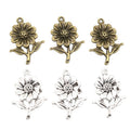 Detailed Sunflower Charms in Silver and Antique Bronze view 5