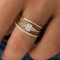 Gold-Tone Three-Piece Geometric Ring Set with Clear Stone Details view 1