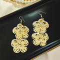 Triple Filigree Flower Gold and Silver Long Hook Earrings view 2
