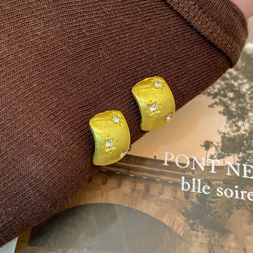 Yellow Enamel Curved Stud Earrings with Gold-Tone Edges