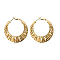 Textured Gold Tone Wide Hoop Earrings with Cutout Details view 5
