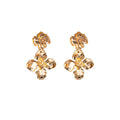 Gold Sculptural Double Flower Long Dangle Stud Earrings view 6