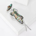 Abalone Shell Lady Brooch With Wide Brim Hat and Silver Frame view 3