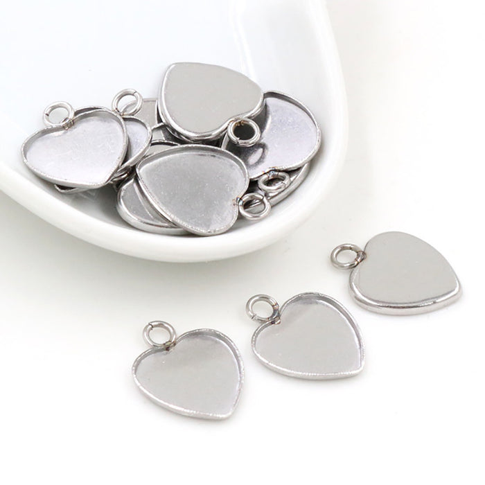 Polished Heart Cabochon Pendant Bases With Top Loop