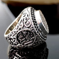 Antique Silver Engraved Script Signet Ring Sizes 6-10 view 3