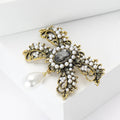 Pearl and Crystal Ribbon Bow Brooch with Teardrop Dangle view 3