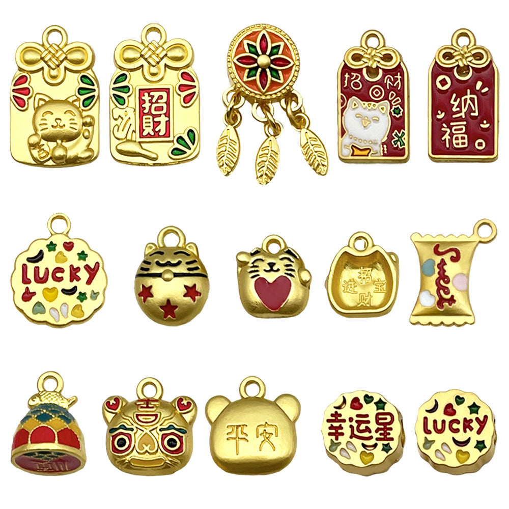 Gold Tone Zinc Alloy Lucky Cat Luck Charm Pendant for DIY Bracelet Necklace Keychain