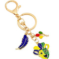 Gold Tone Carnival Jester Mask Charm Keychain with Colorful Feather Accent view 5