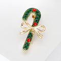 Green Crystal Candy Cane Brooch With Red Stones and Gold Bow view 2