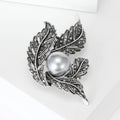 Leaf Cluster Brooch with Faux Pearl Center Decorative Lapel Pin view 2
