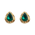 Gold Hammered Teardrop Emerald Green Crystal Stud Earrings view 5