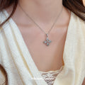 Silver Tone Four Petal Flower Crystal Pendant Necklace view 4