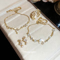 Gold Bow Moon Pearl Adjustable Bracelets Open Ring view 1